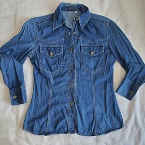 BEAUTIFUL VERSACE JEANS COUTURE DENIM SHIRT WOMENS XS BUTTON DOWN TOP